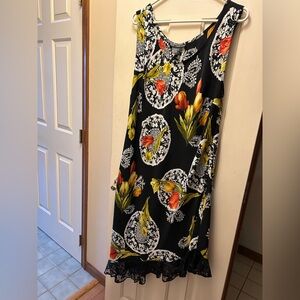 Mlle Gabrielle Black Dress with Orange and Yellow Floral Design